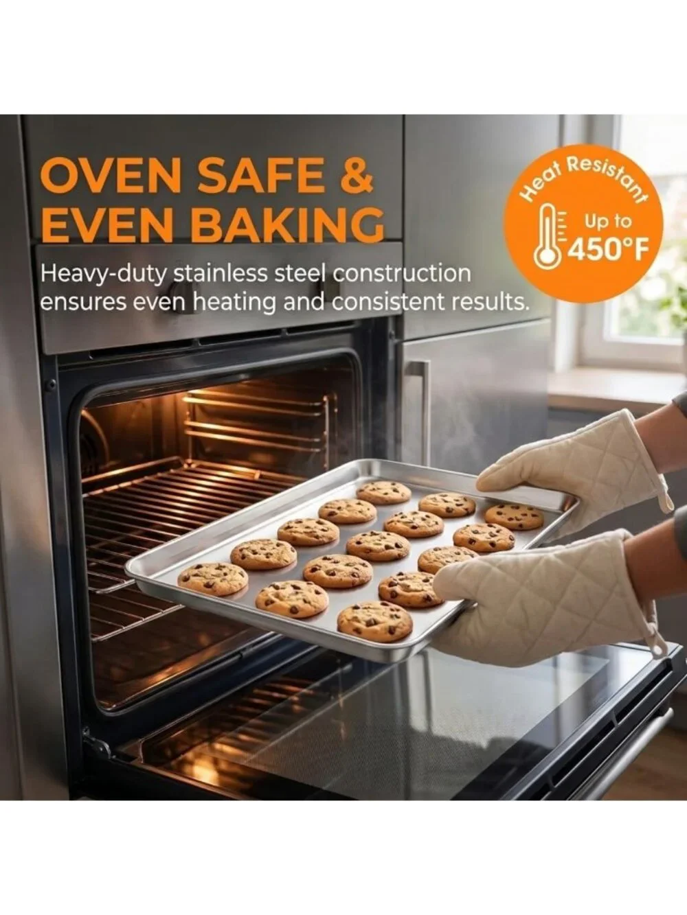 Large Stainless Steel Baking Sheets Set of 2 | Non-Toxic, Easy Clean, Heavy Duty